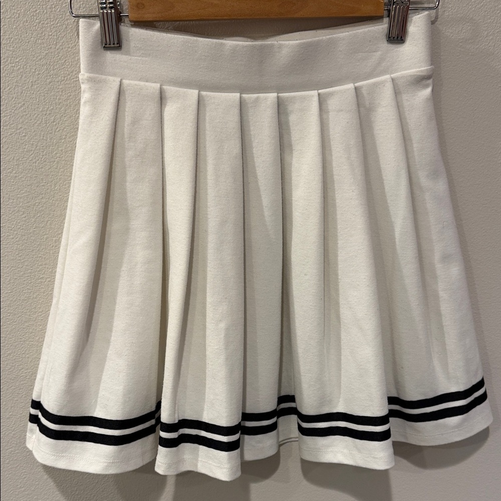 Wild Fable White Pleated Skirt with Navy Stripes